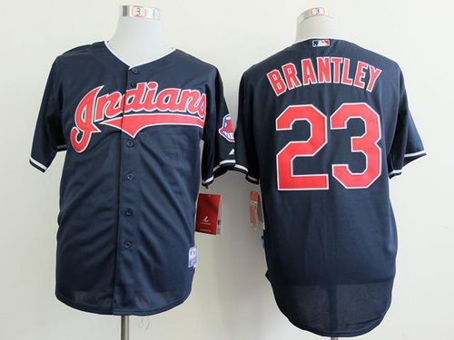 Indians #23 Michael Brantley Navy Blue Cool Base Stitched MLB Jersey - Click Image to Close